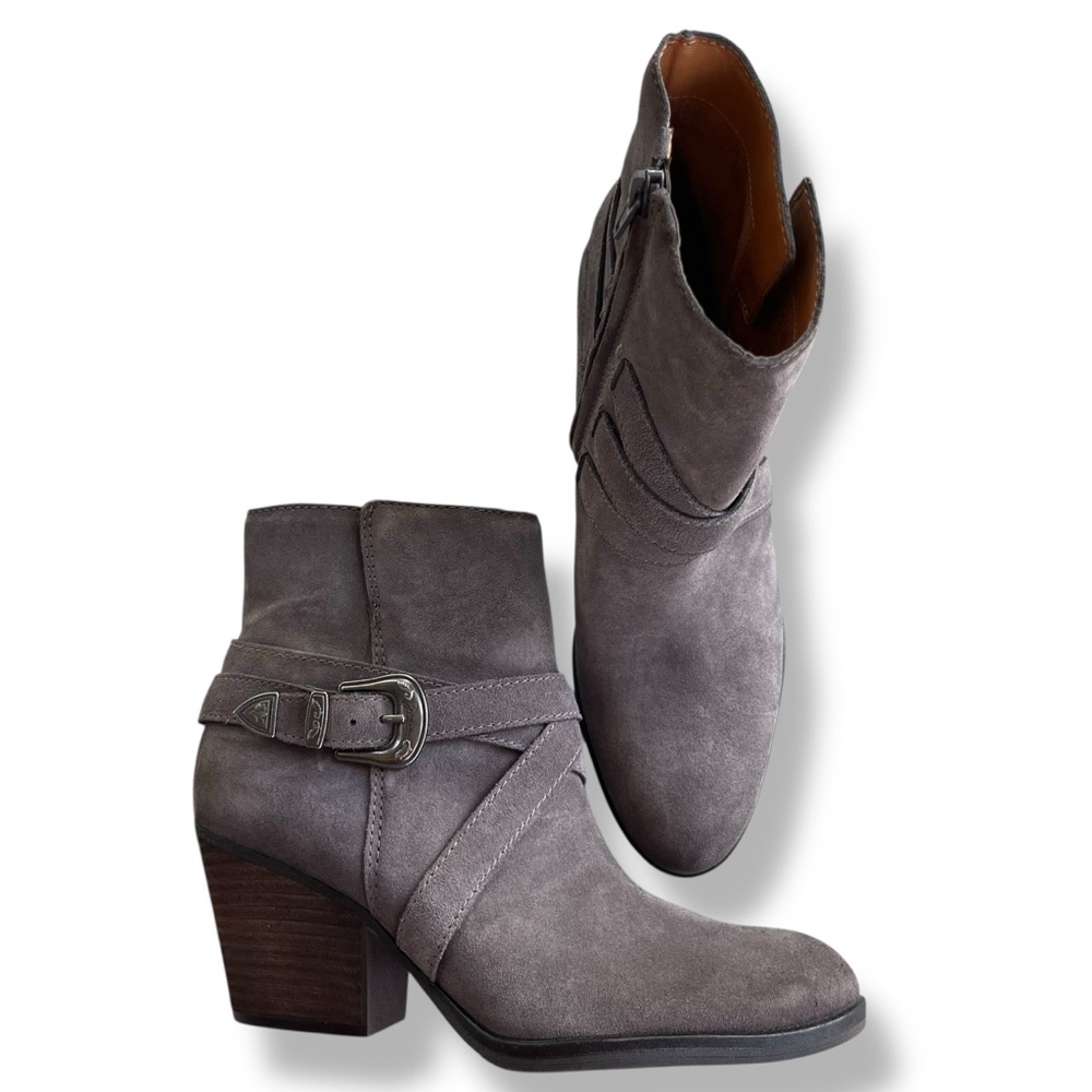 Zodiac Womens Sz 9.5 Gray Suede Leather Buckle Sammi Ankle Boots Block Heel Boho